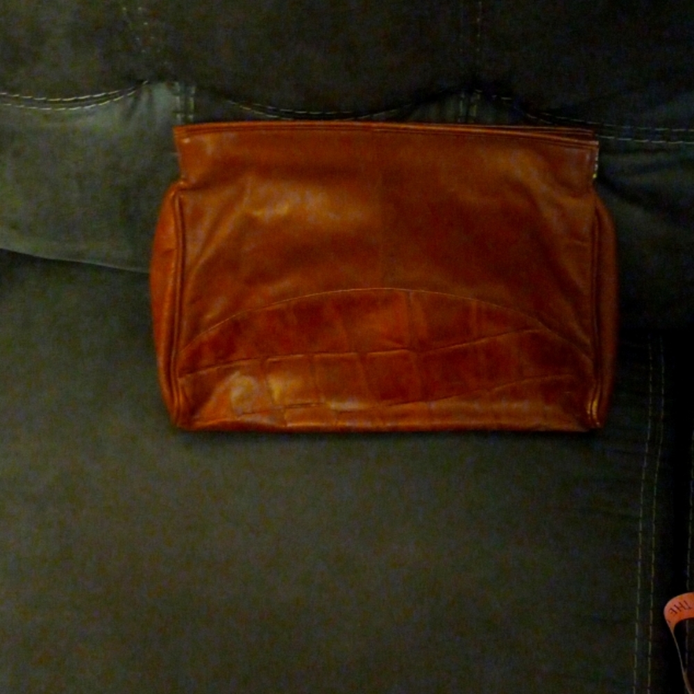 Vintage genuine leather cognac clutch bag